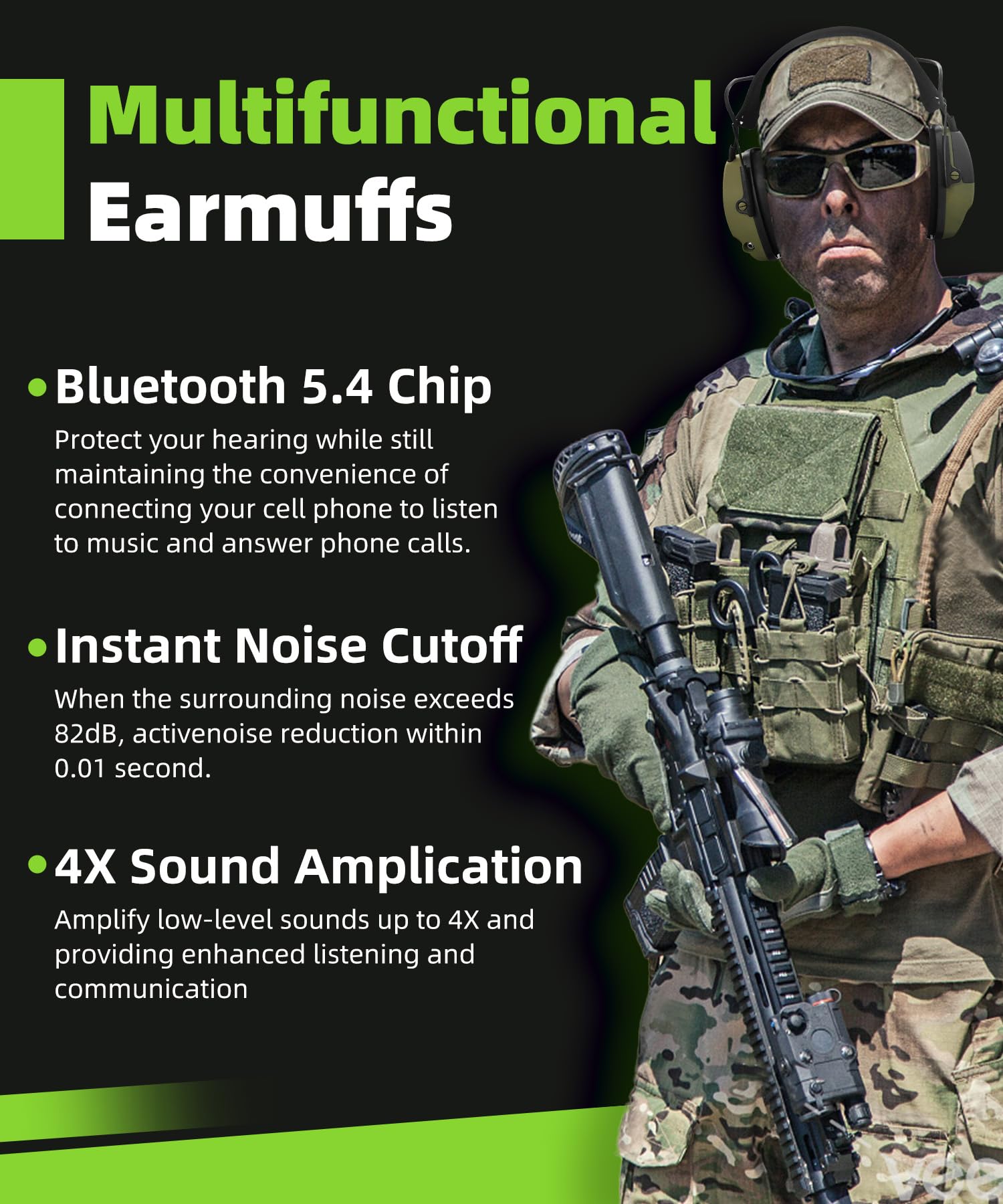 ZOHAN 035 earmuffs side controls and Bluetooth knob for quick adjustments.