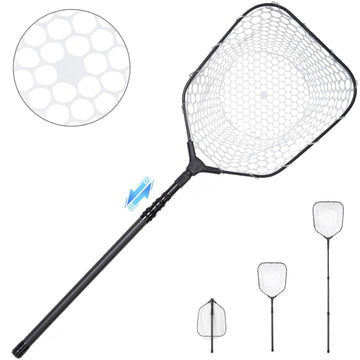 ZOINLIY foldable landing net with extended handle for long reach in shore and kayak fishing.