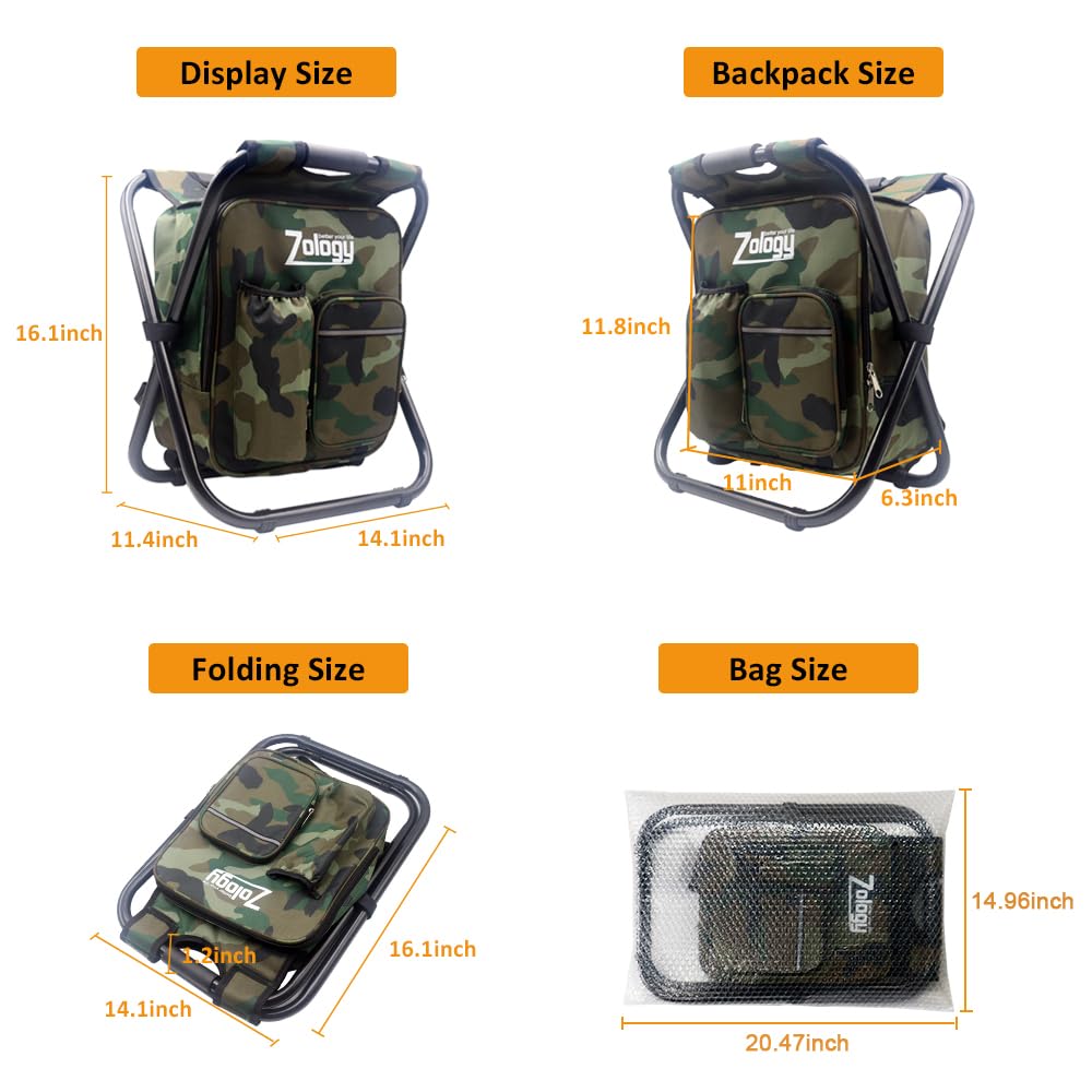 Zology camouflage seat-table bag on trail, ideal for quick rests while hiking.