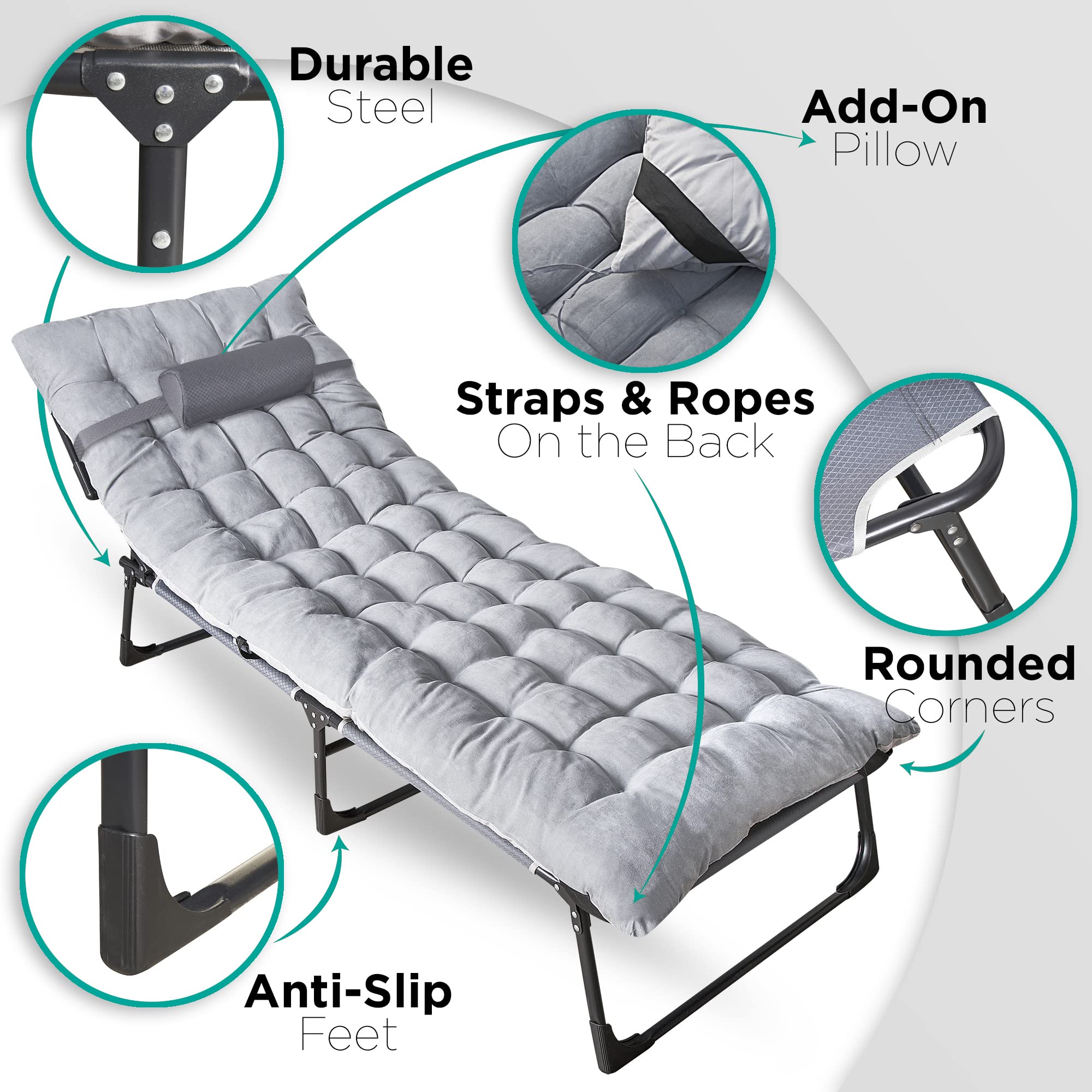 ZONETECH adjustable cot positions allow personalized lounging.