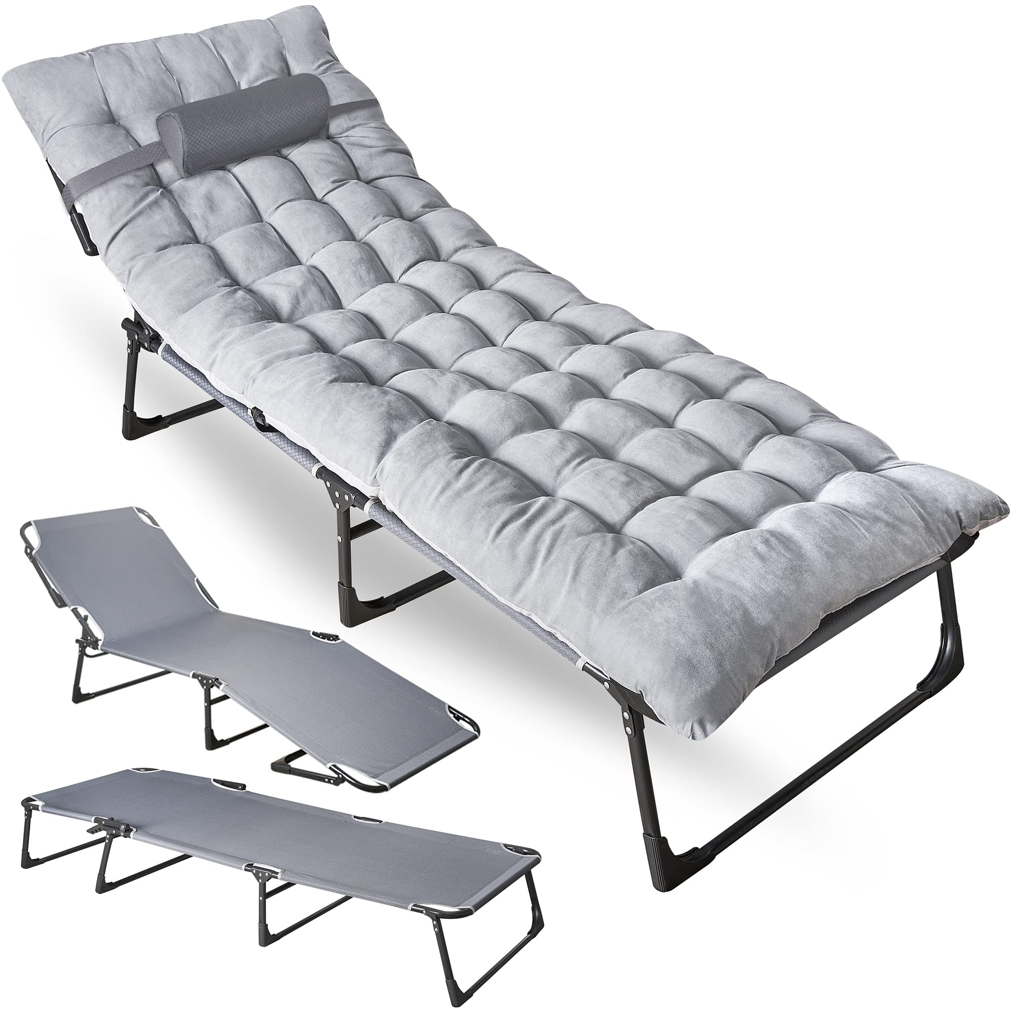 ZONETECH folding cot with pad in four-position setup for versatile comfort.