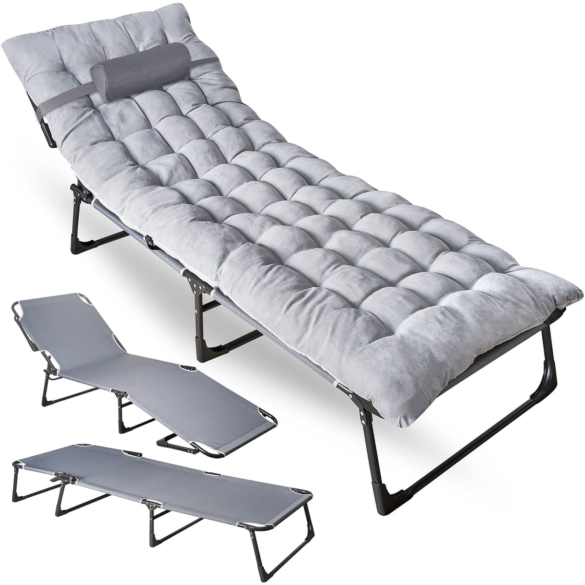 ZONETECH folding cot with pad in four-position setup for versatile comfort.