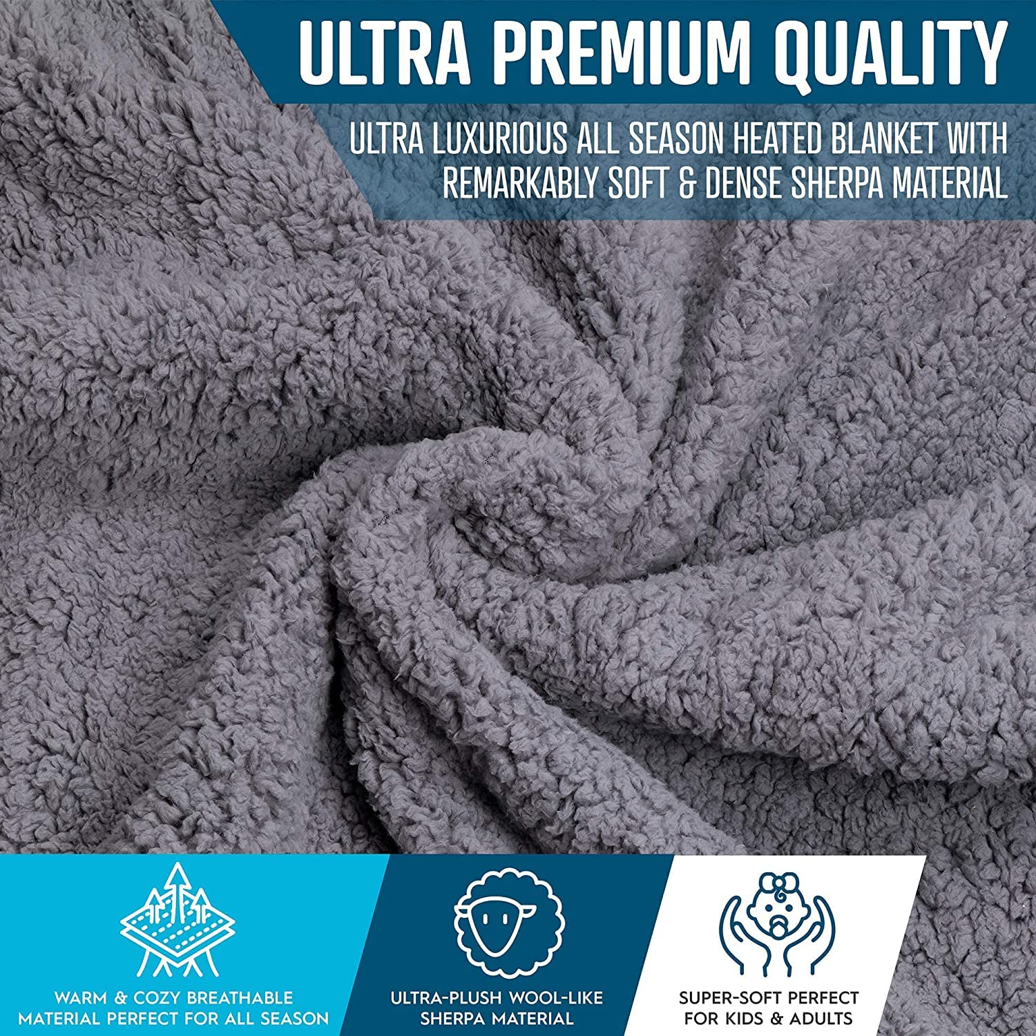 ZONETECH Sherpa fleece blanket grey airline-ready option for travel comfort
