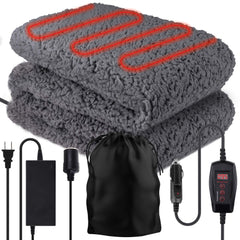 ZONETECH Sherpa fleece travel blanket folded in grey for car warmth and easy storage.