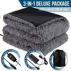 ZONETECH Sherpa fleece warm blanket grey pack for winter travel and camping