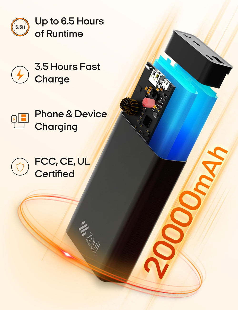ZonLi Z-Walk wireless design eliminates cords for travel and stadium use.