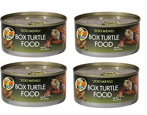 Zoo Med Box Turtle Food can, 6 oz, four-pack for a convenient balanced diet.