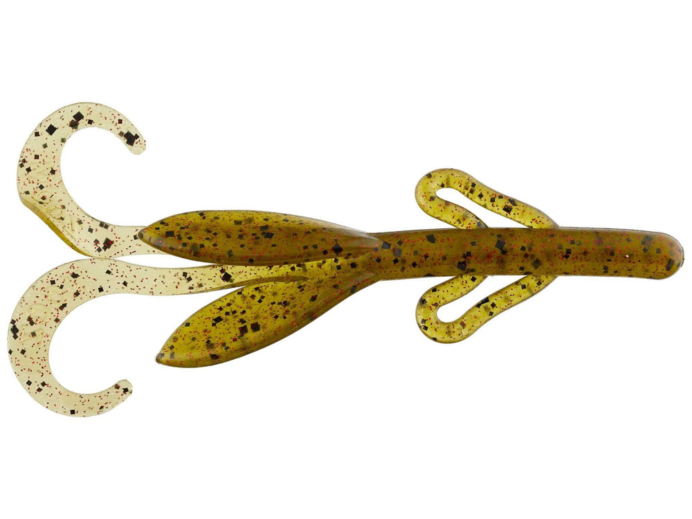 Zoom Bait 145025 midsize brush hog in water, vibrant green pumpkin for bass fishing