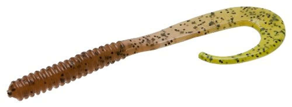 Zoom Bait Dead Ringer 4in pumpkin chartreuse, ideal bass lure for grass edges and laydowns.