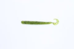Zoom Bait Dead Ringer 4-Inch Watermelon Seed front view showing ringed body and curly tail.