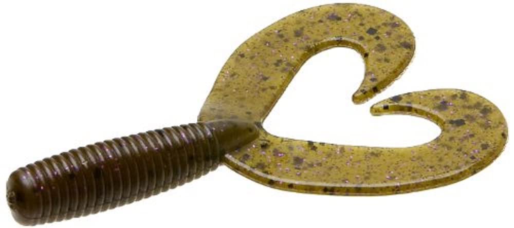 Zoom Bait Fat Albert twin-tail grub, green pumpkin purple, ideal as bass jig trailer