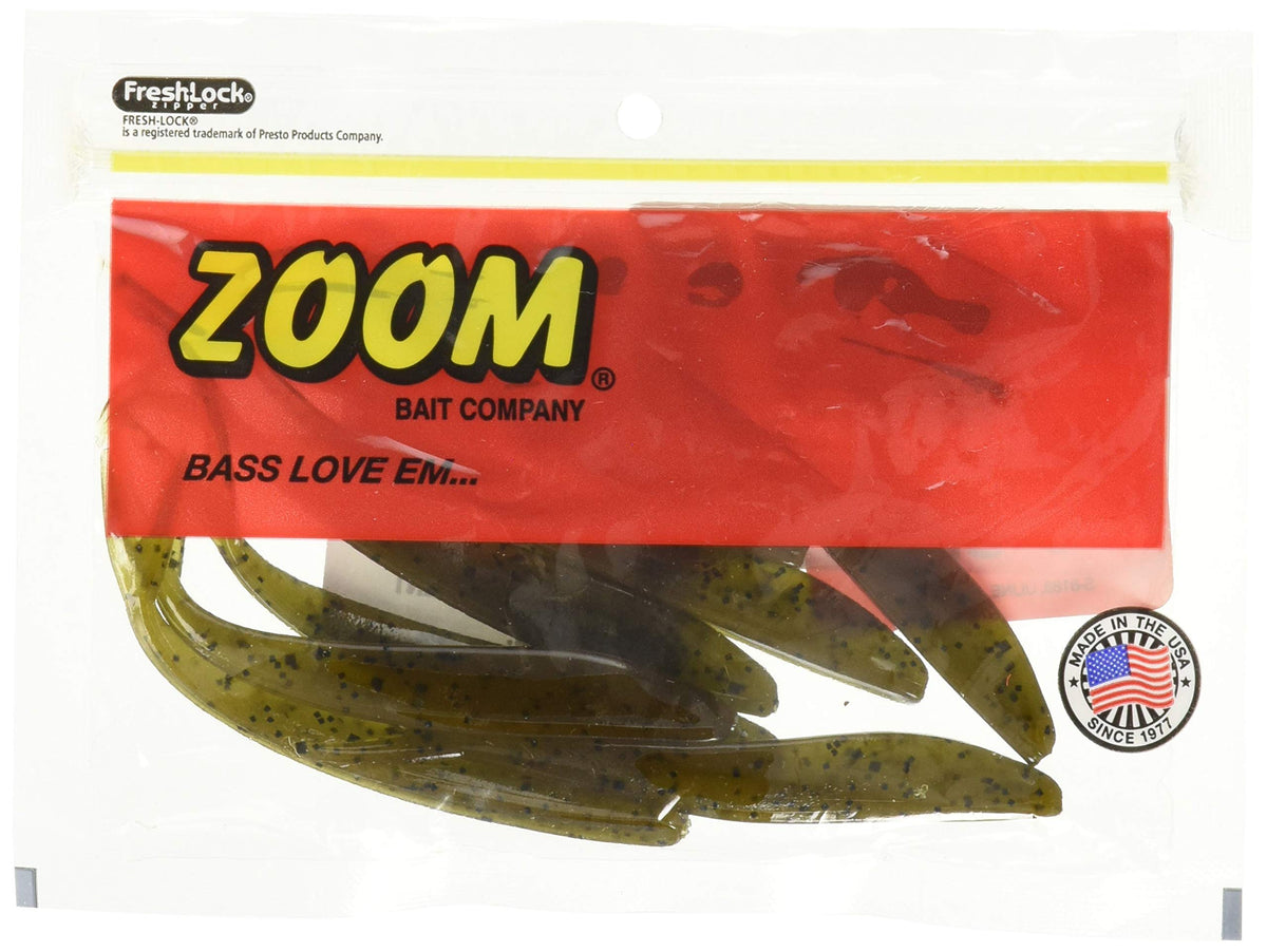 Zoom Bait Fluke 4in Green Pumpkin, front view showing lifelike baitfish appeal.