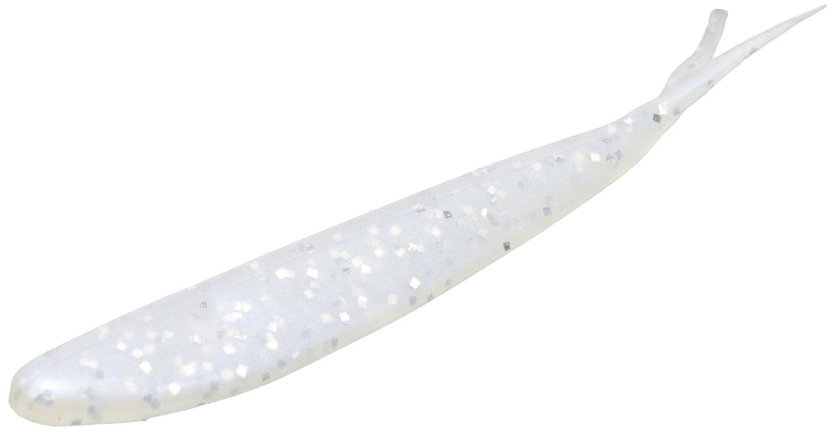 Zoom Bait Fluke 4-inch lure in blue pearl silver glitter, ideal for Alabama rigs