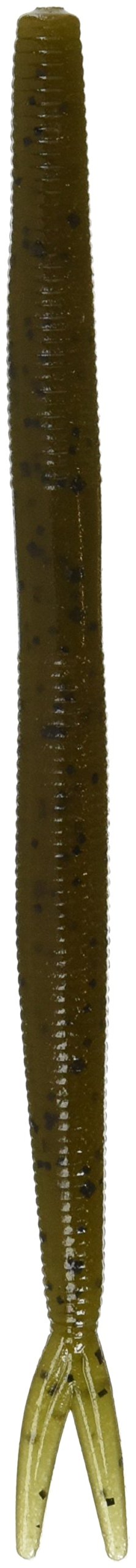 Zoom Bait Fluke Stick Green Pumpkin closeup shows ribbed salted body for long casts