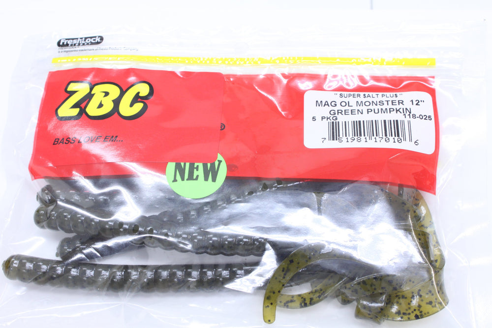 Zoom Bait Magnum Ol' Monster Worm, 12-inch tail action for big bass on heavy rigs.