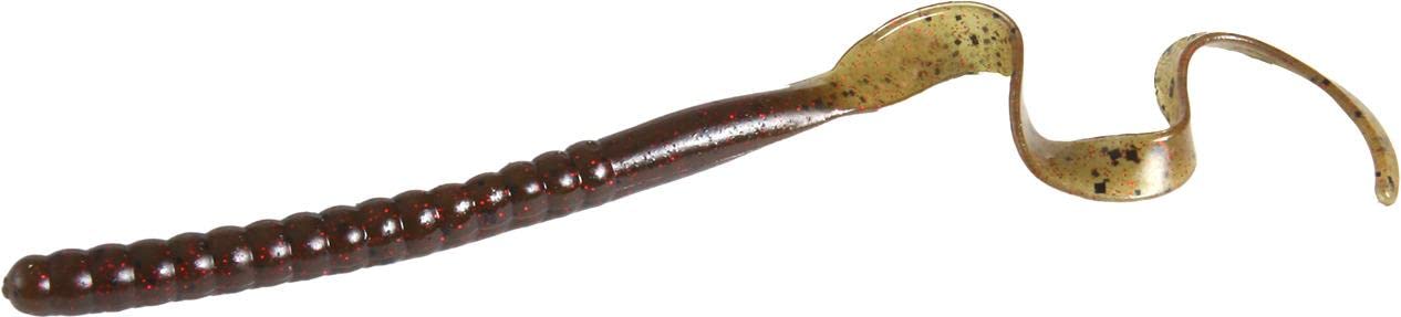 Zoom Bait Ol' Monster Worm curled tail action attracts strikes on Texas and Carolina rigs.