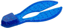 Zoom Bait Super Chunk Pack 5 Sapphire Blue on a jig trailer, designed to trigger bass feeding responses.