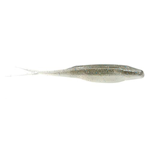 Zoom Bait Super Fluke Jr White 4in dives with a deep belly for varied retrieves.