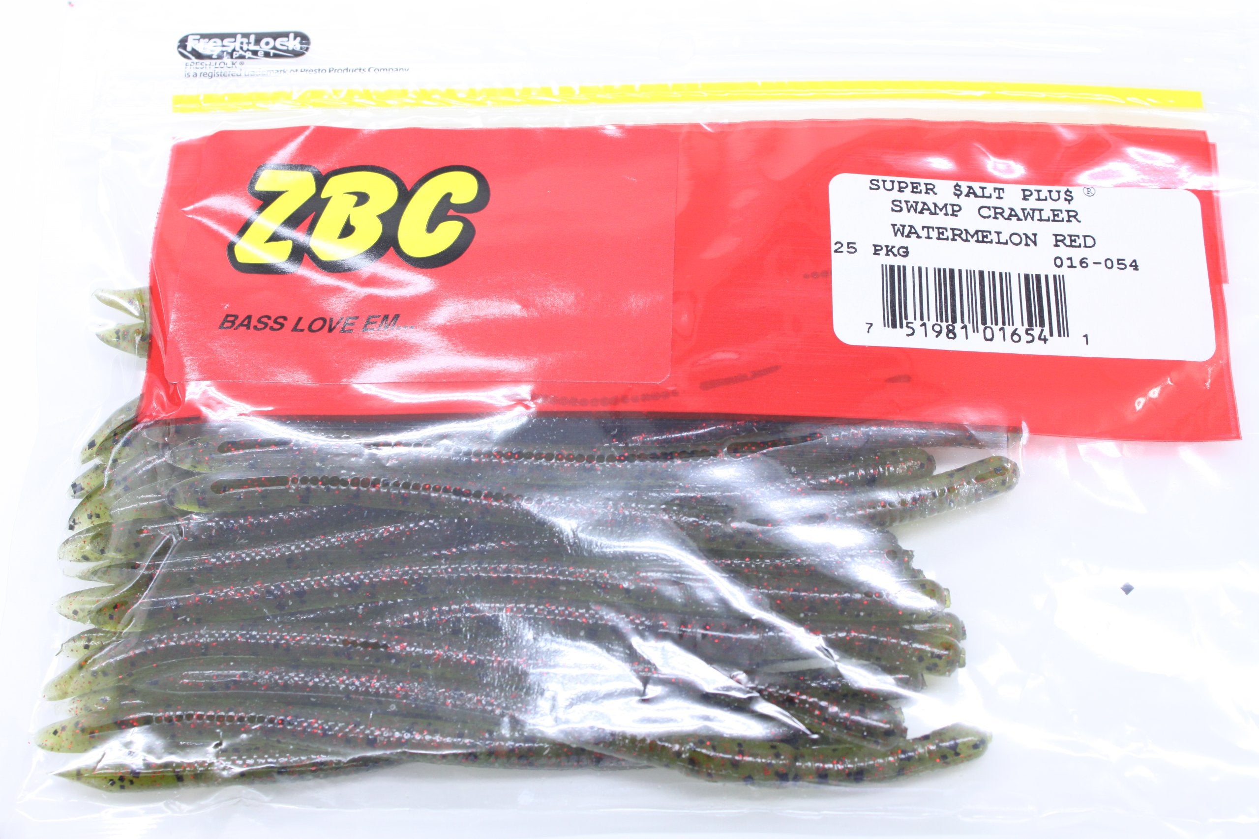 Zoom Bait Swamp Crawler Watermelon Red on a Texas rig for easy fishing.