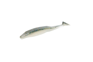 Zoom Bait Swimmin' Super Fluke in Bluegill Flash showing the lifelike kicking tail and full body action for long casts