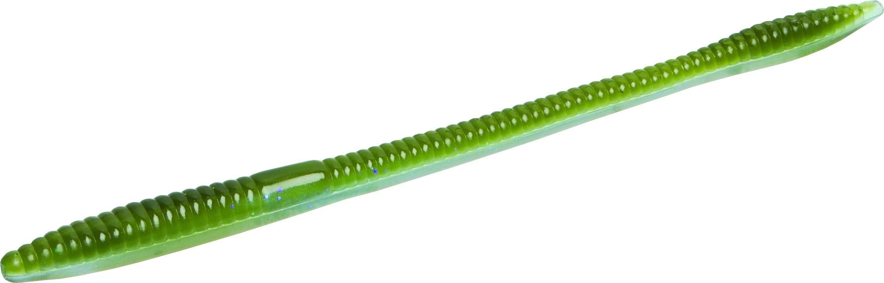 Zoom Bait Trick Worm Watermelon Moondust on a weightless shallow-water setup for bass