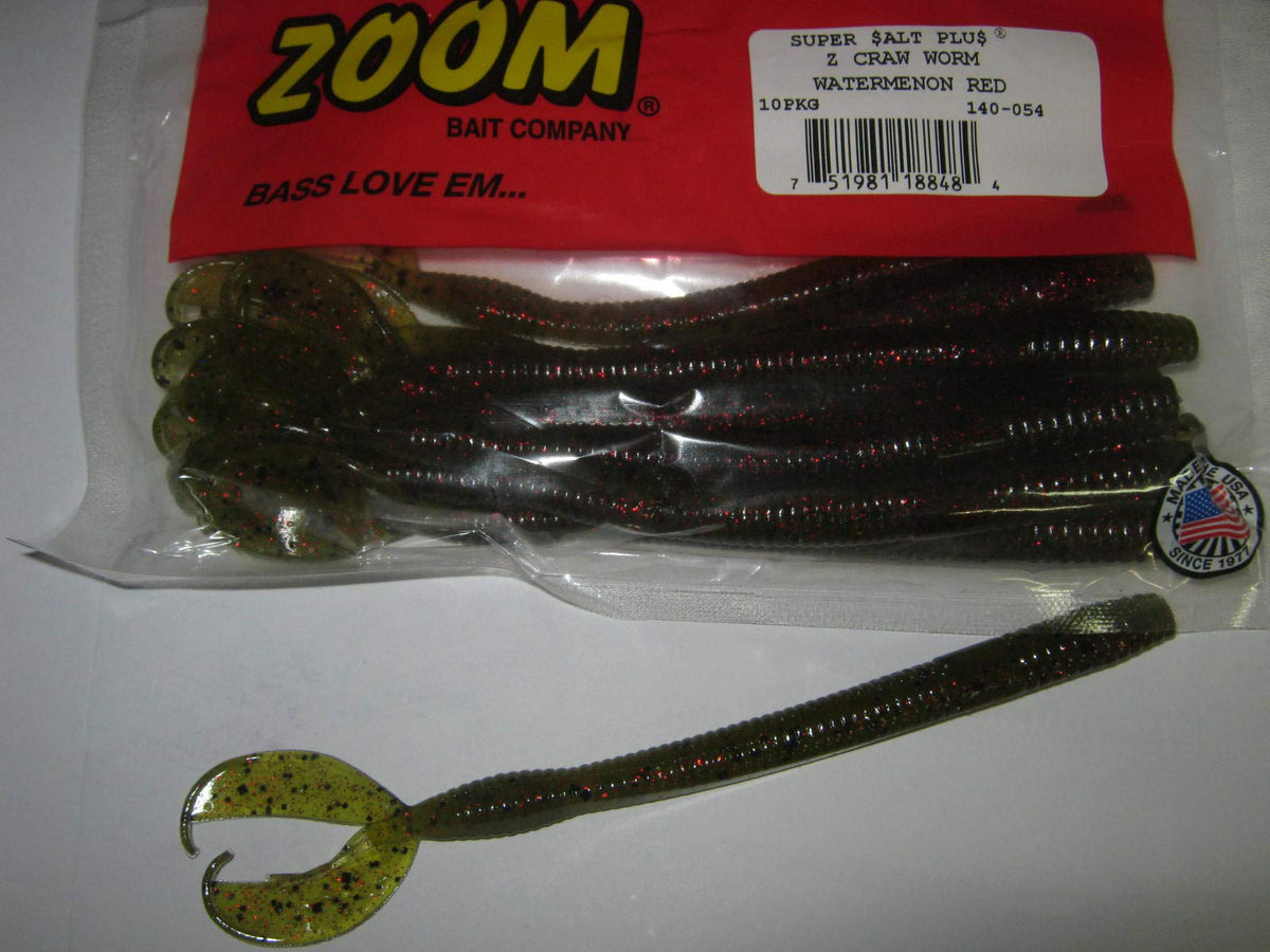 Zoom Bait Z Craw Worm Watermelon Red full lure for versatile bass presentations.