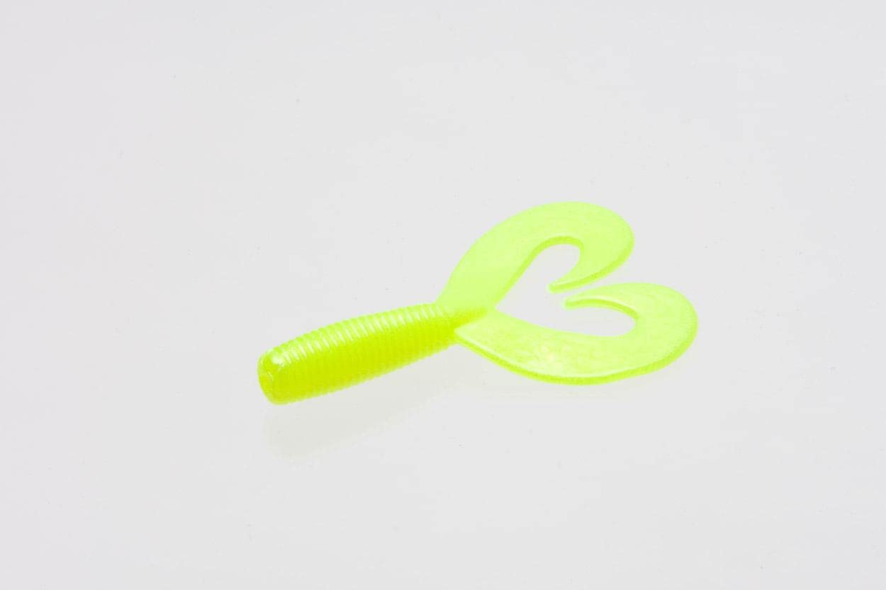 Zoom Fat Albert twin-tail bait front view in Chartreuse Pearl 3.5-inch package