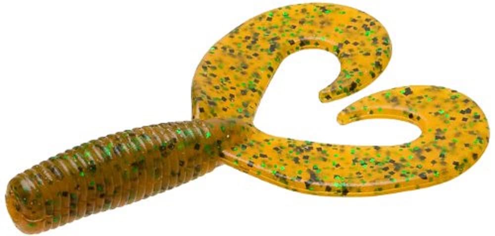 Zoom Fat Albert twin-tail bait in rootbeer pepper green, ideal as bass jig trailer