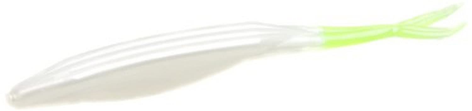 Zoom Salty Super Fluke bait-pack, White Pearl Chartruese, 5-inch, designed for versatile bass fishing and hookups.