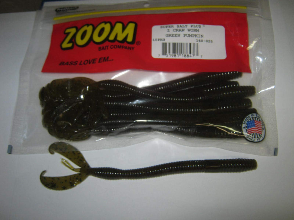 Zoom Z-Craw Worm in Green Pumpkin shows bulk and finesse for versatile fishing