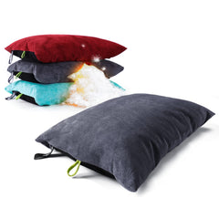 ZOOOBELIVES down pillow compact pack demonstrates portable comfort for travel and camping.