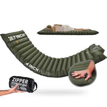 ZOOOBELIVES extrathickness sleeping pad inflated for all-night comfort on uneven terrain