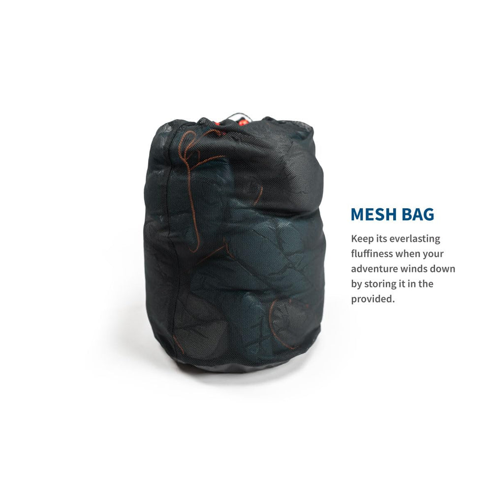 ZOOOBELIVES Ultralight Down Camping Blanket stored in mesh bag after use