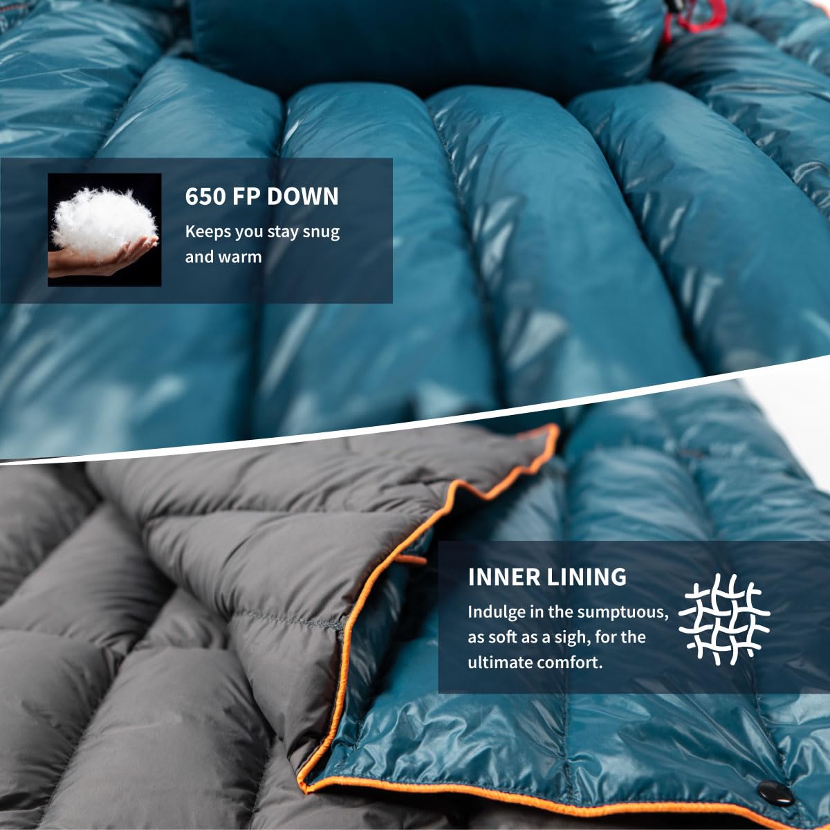ZOOOBELIVES Ultralight Down Camping Blanket laid on the beach for warmth