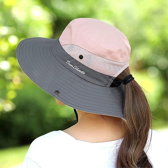 ZOORON women's ponytail safari sun hat back view highlighting the ponytail hole