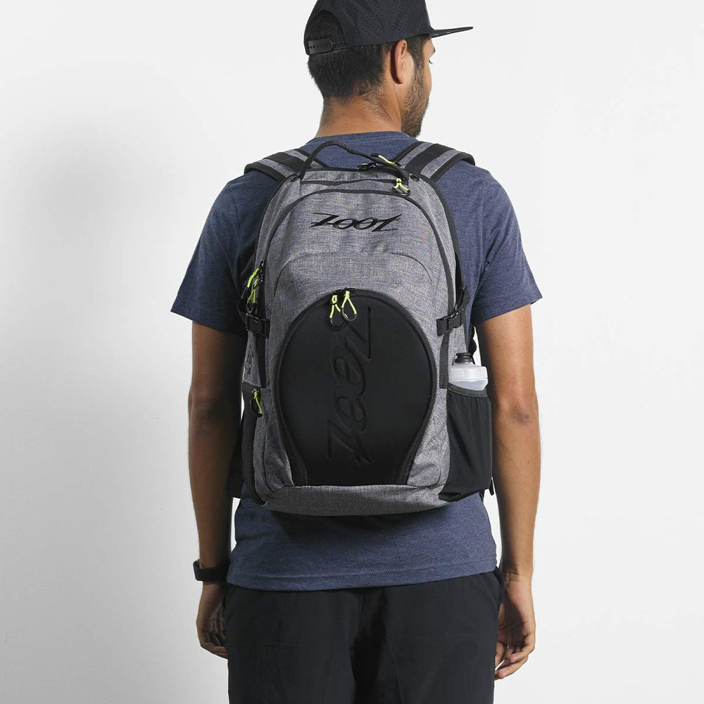Zoot Ultra Tri Backpack back panel breathes and supports during long workouts.