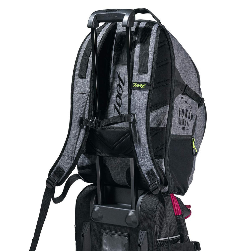 Zoot Ultra Tri Backpack ergonomic straps improve carry comfort during travel.