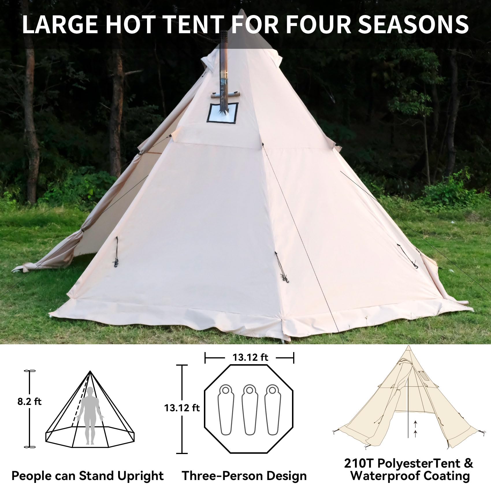 Zoring hot tent interior reveals 8.2 ft peak height for comfortable standing