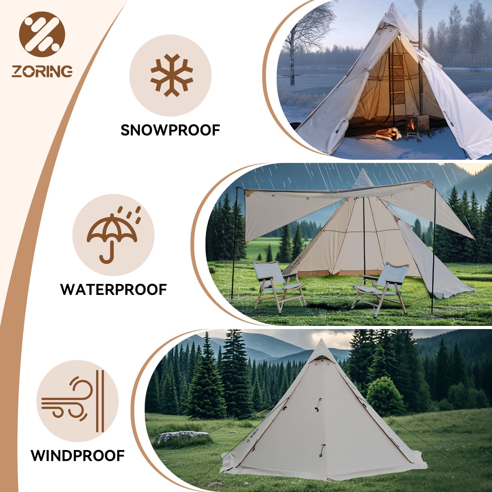 Zoring tent snow skirt shields wind and retains warmth on snowy sites