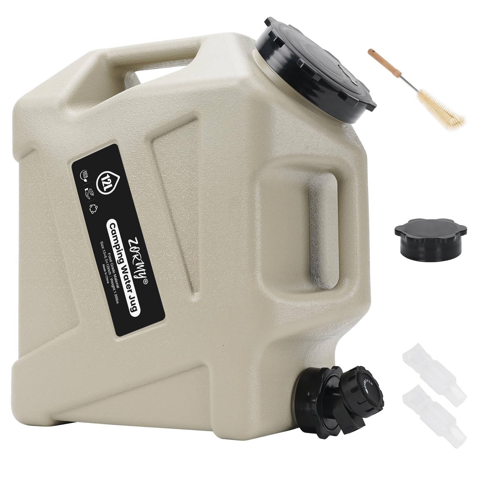 ZORMY camping water container spigot closeup highlighting leak-proof seal