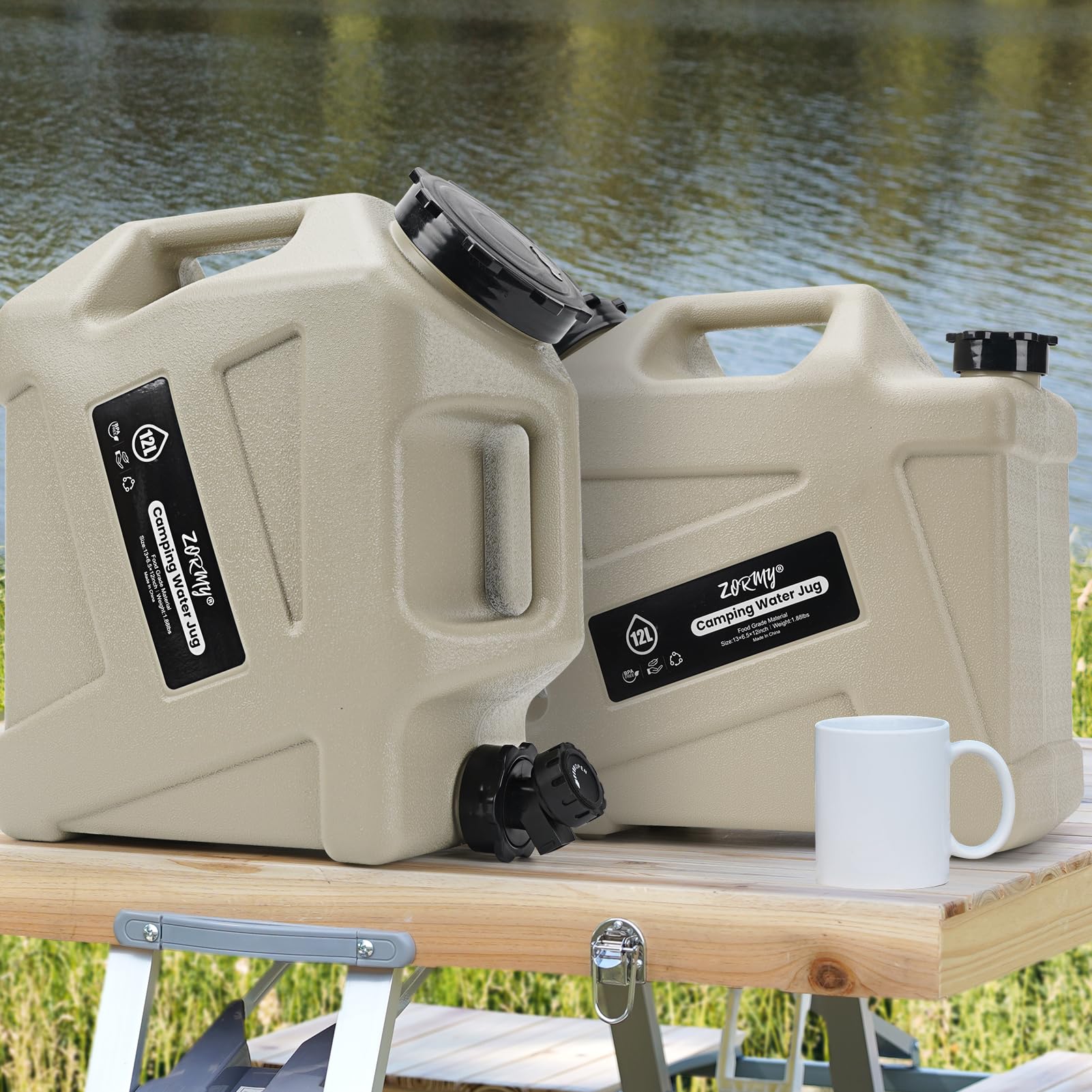 ZORMY water jug with spigot and handle ready for easy access on outings