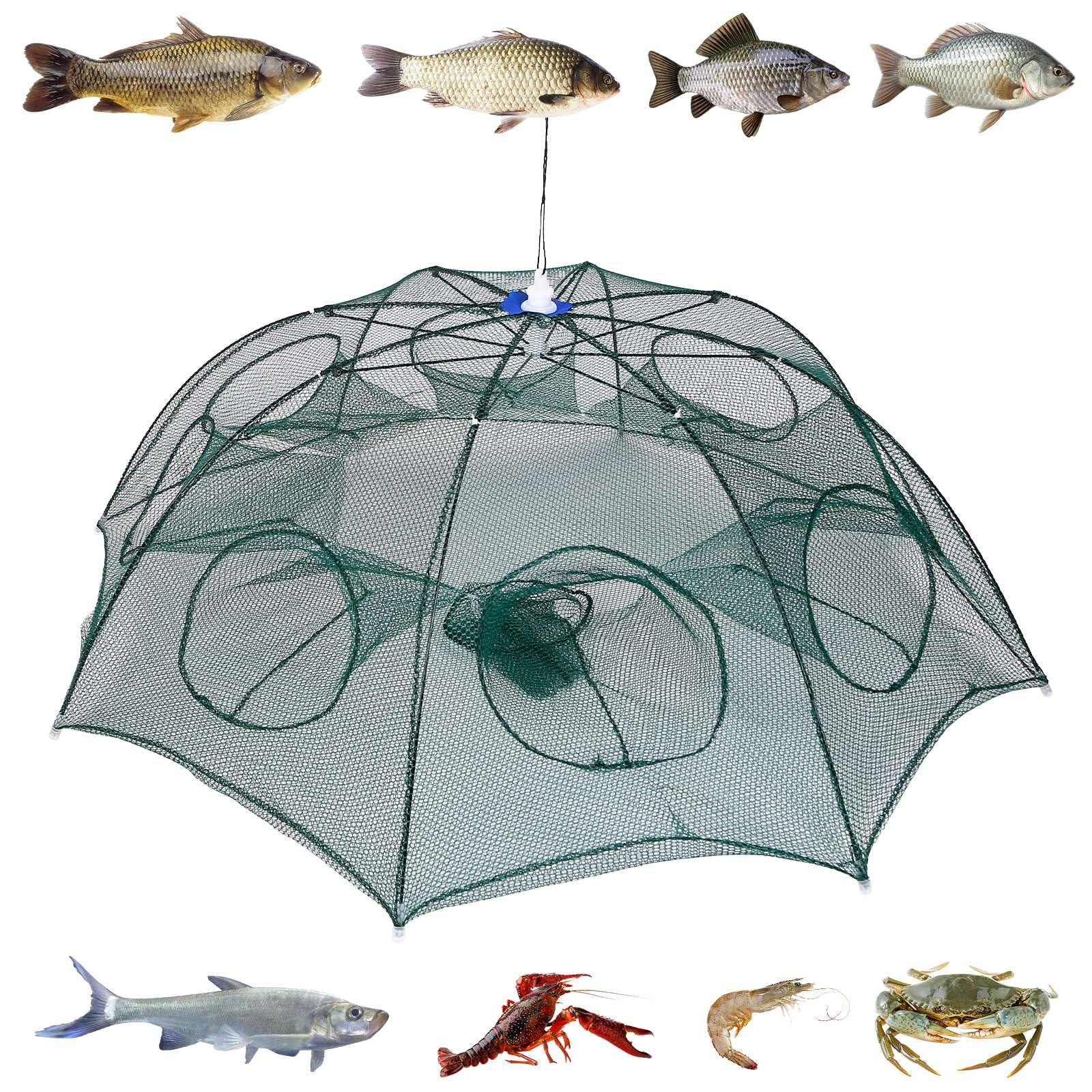 Zorpupoa fishing trap net with durable nylon mesh and eight frame rods.