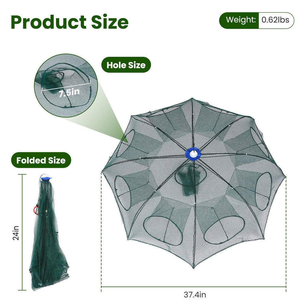 Zorpupoa foldable cast trap folds like an umbrella for transport.