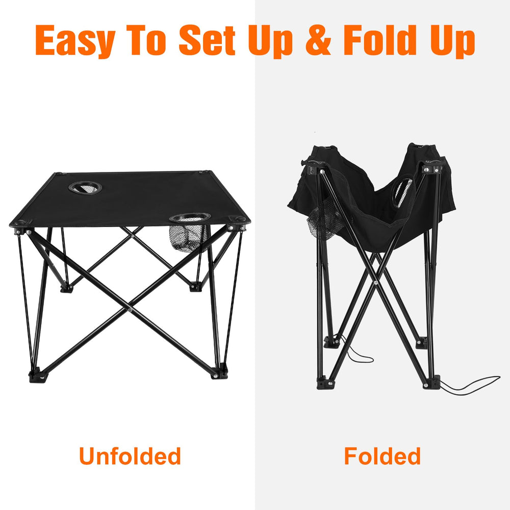 Zorpupoa folding table with carry bag demonstrates quick setup and transport.