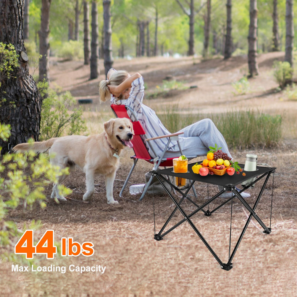 Zorpupoa folding table cup holders image shows easy beverage access.