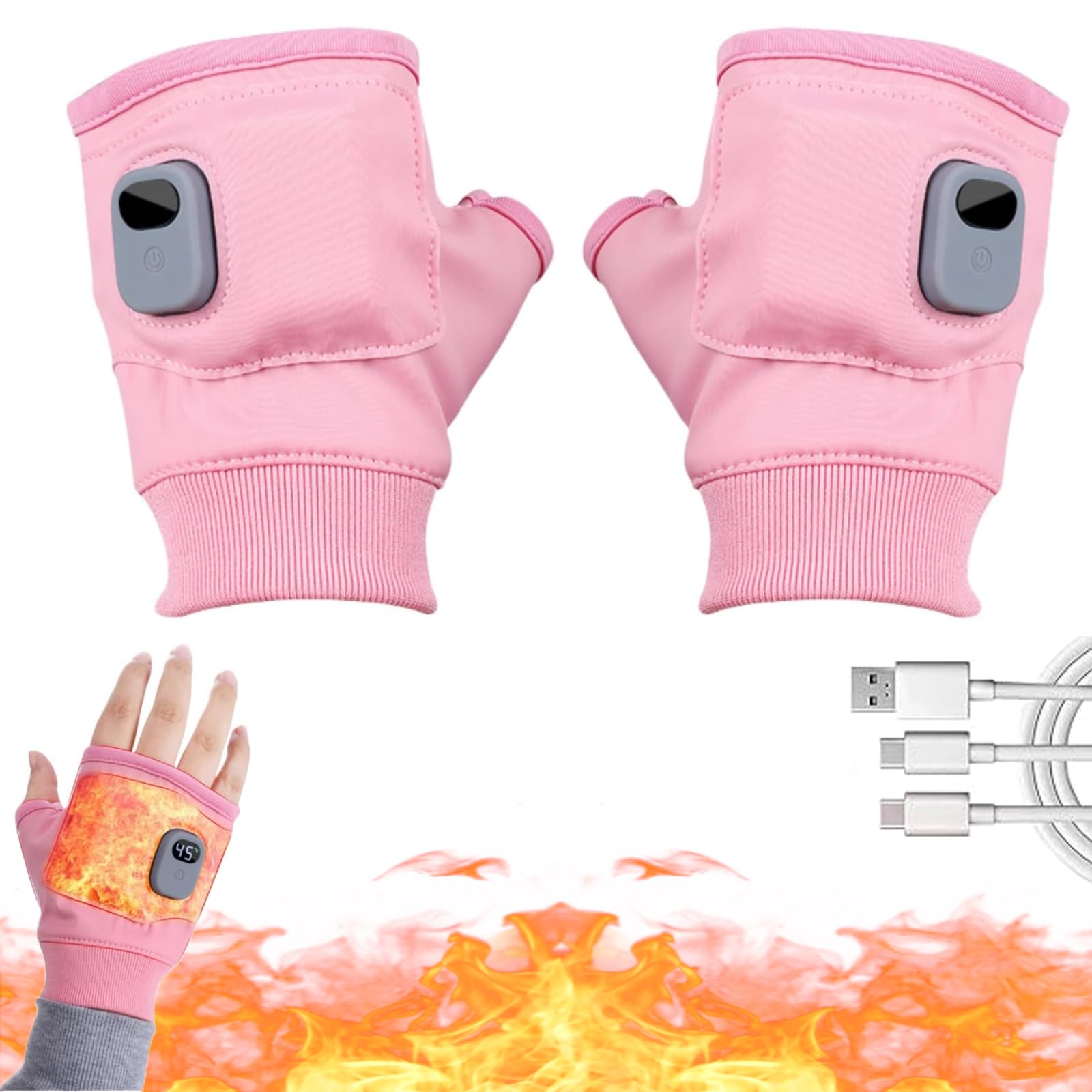 ZRW heated gloves for women in pink, front view with warm styling