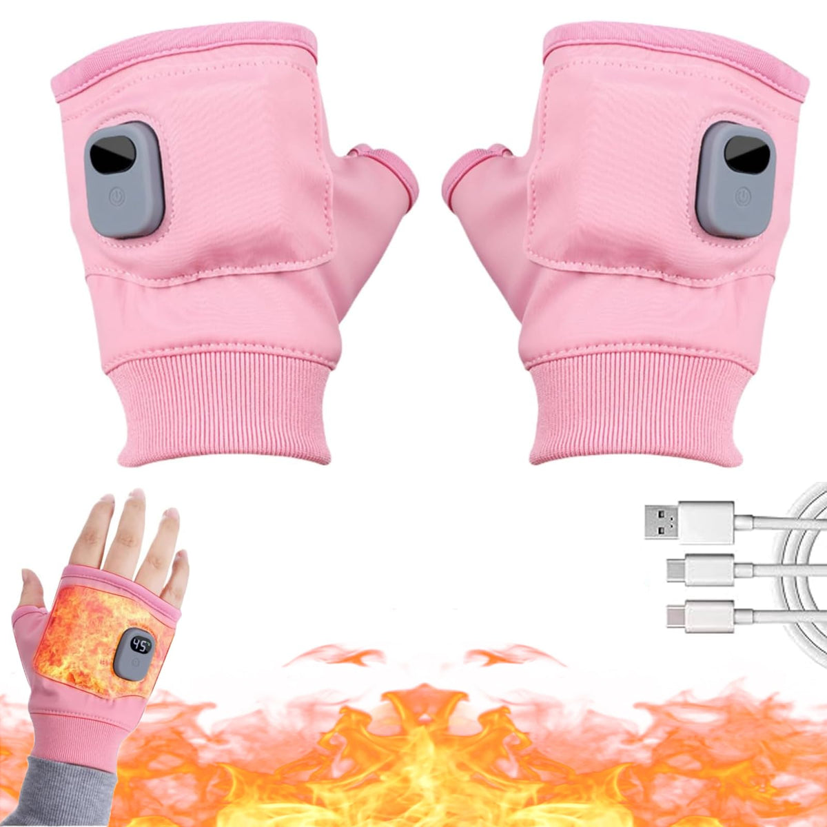 ZRW heated gloves for women in pink, front view with warm styling