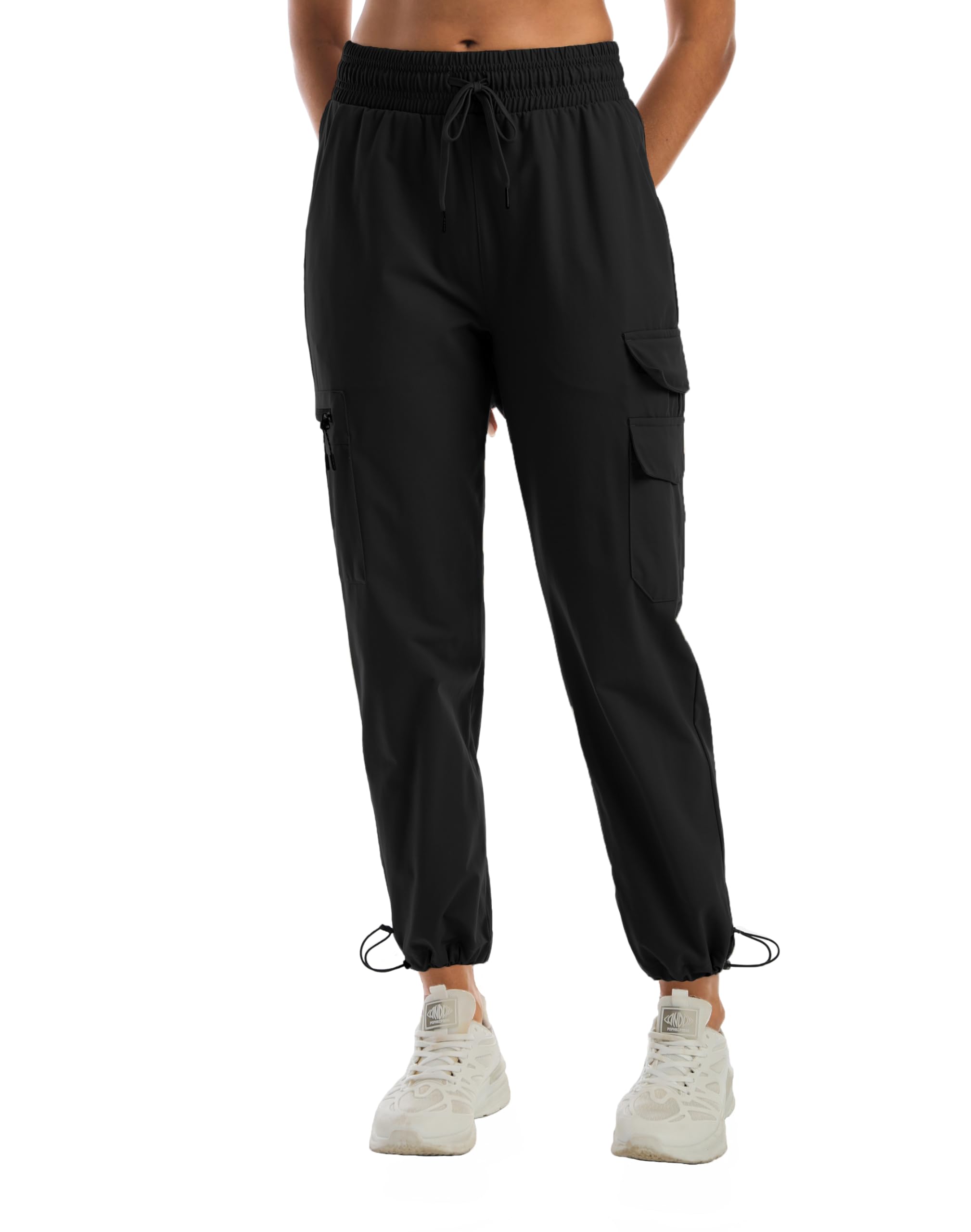zsenoxaxi women's water-resistant cargo joggers front view highlight lightweight fabric and comfort