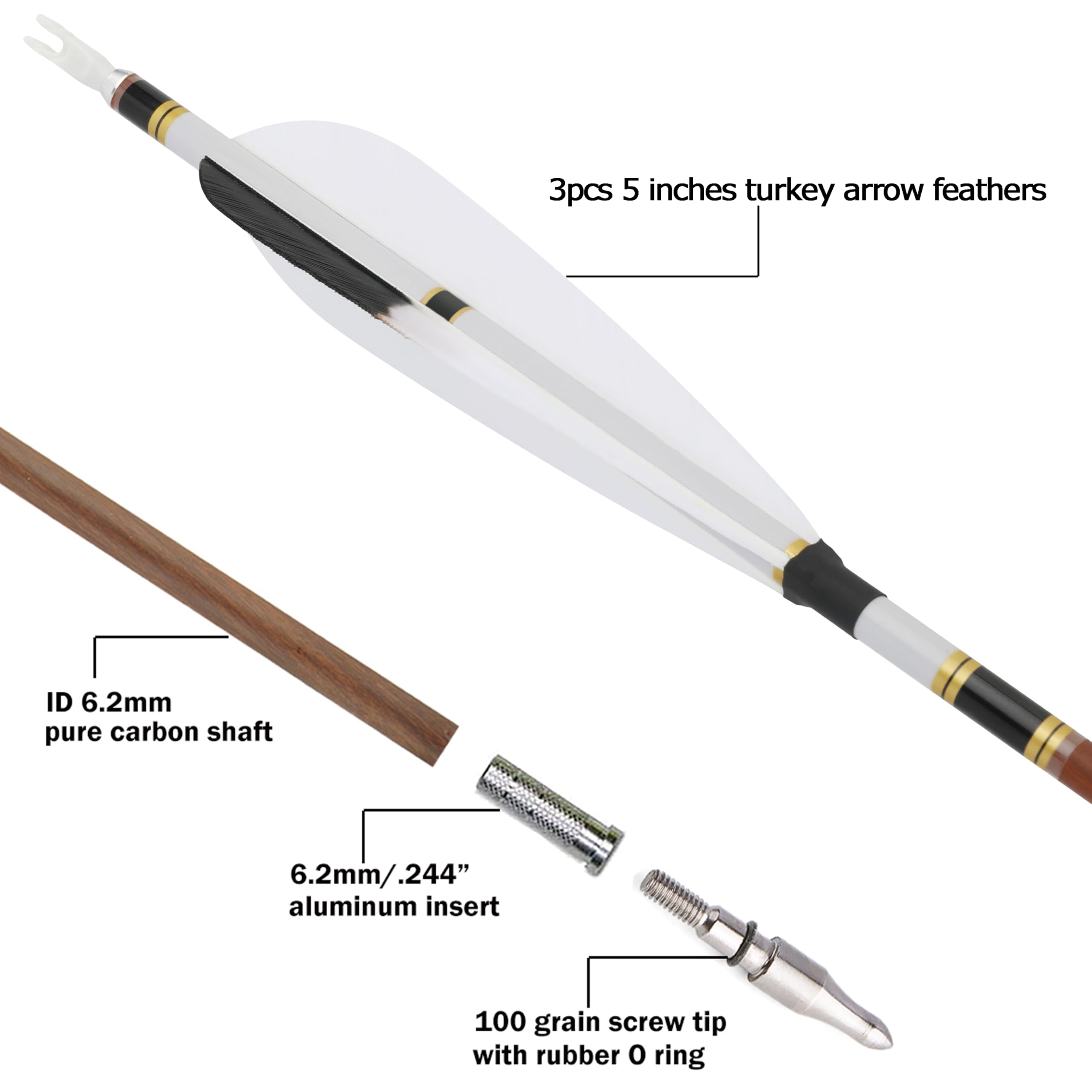 ZSHJGJR 31-inch carbon arrow with wood grain spine 500 for balanced performance.