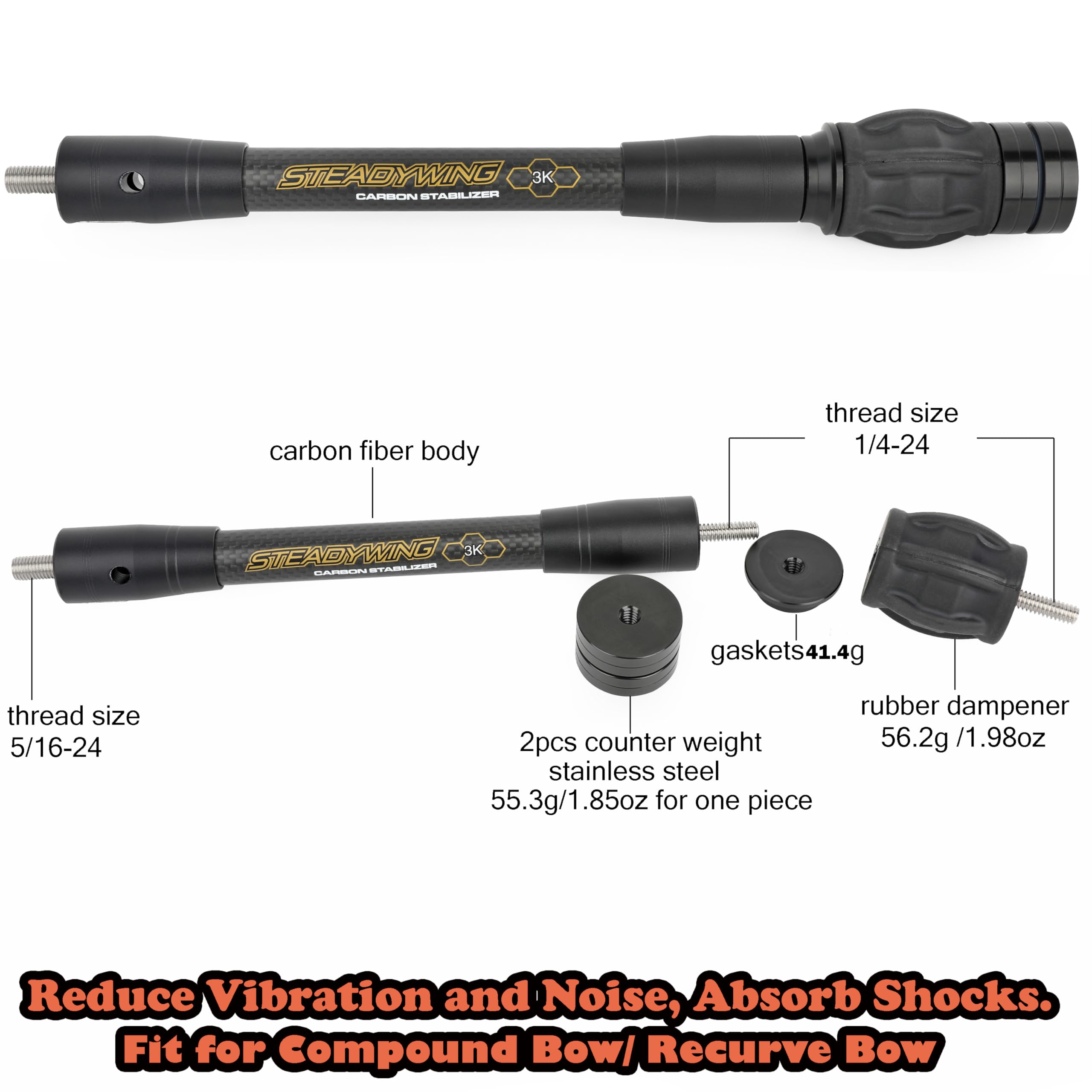 ZSHJGJR archery bow stabilizer 10-inch with detachable weights